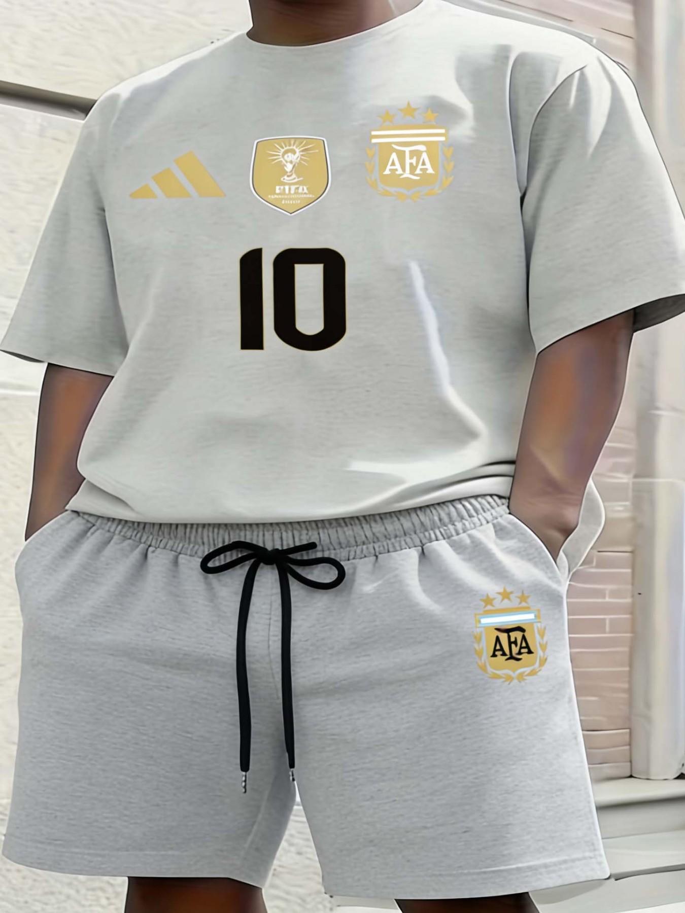 Men's Argentina #10 Messi 2 Piece, World Cup Champions Graphic T-Shirt & Shorts, Sporty Casual Soccer Fan Gear for Summer