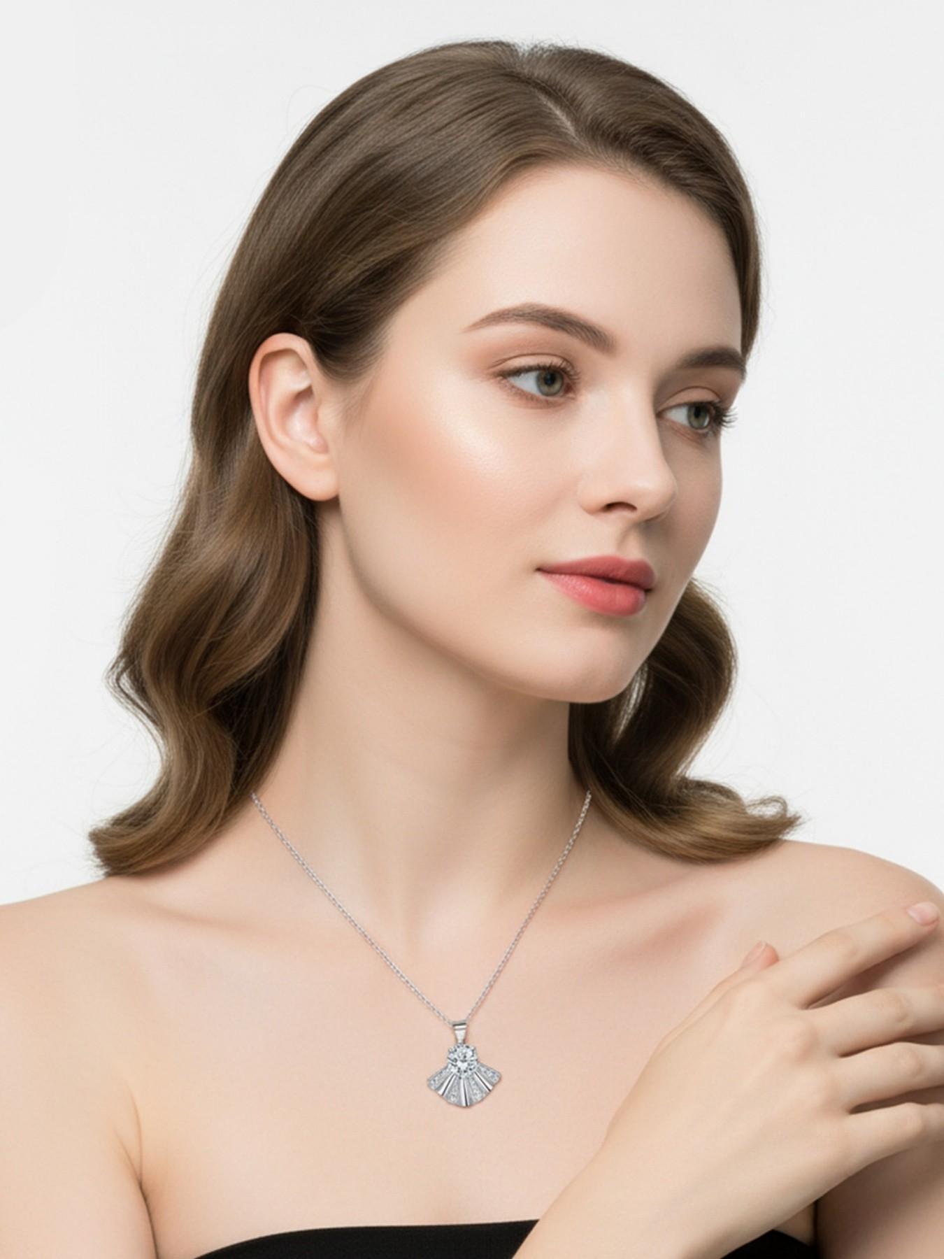 Shell Shadow Star Glow | Original Sparkling Fan-shaped Gem Pendant, Gold Plated Diamond-studded Skin-flattering Necklace with Preserved Rose & Bear Gift Box, Perfect Gift for Wife & Daughter, Birthdays, Mother’s Day & Valentine’s Day