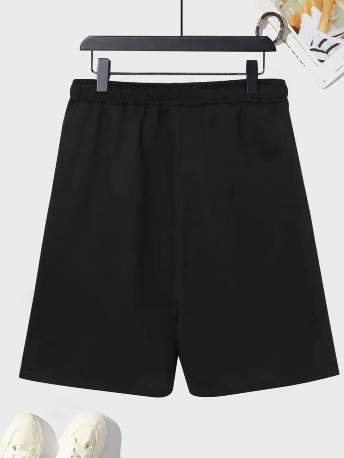 Men's Dark Metal Graphic Printed Shorts for Street Style, Casual Loose Fit Gym Shorts for All Seasons, Letter Print Shorts