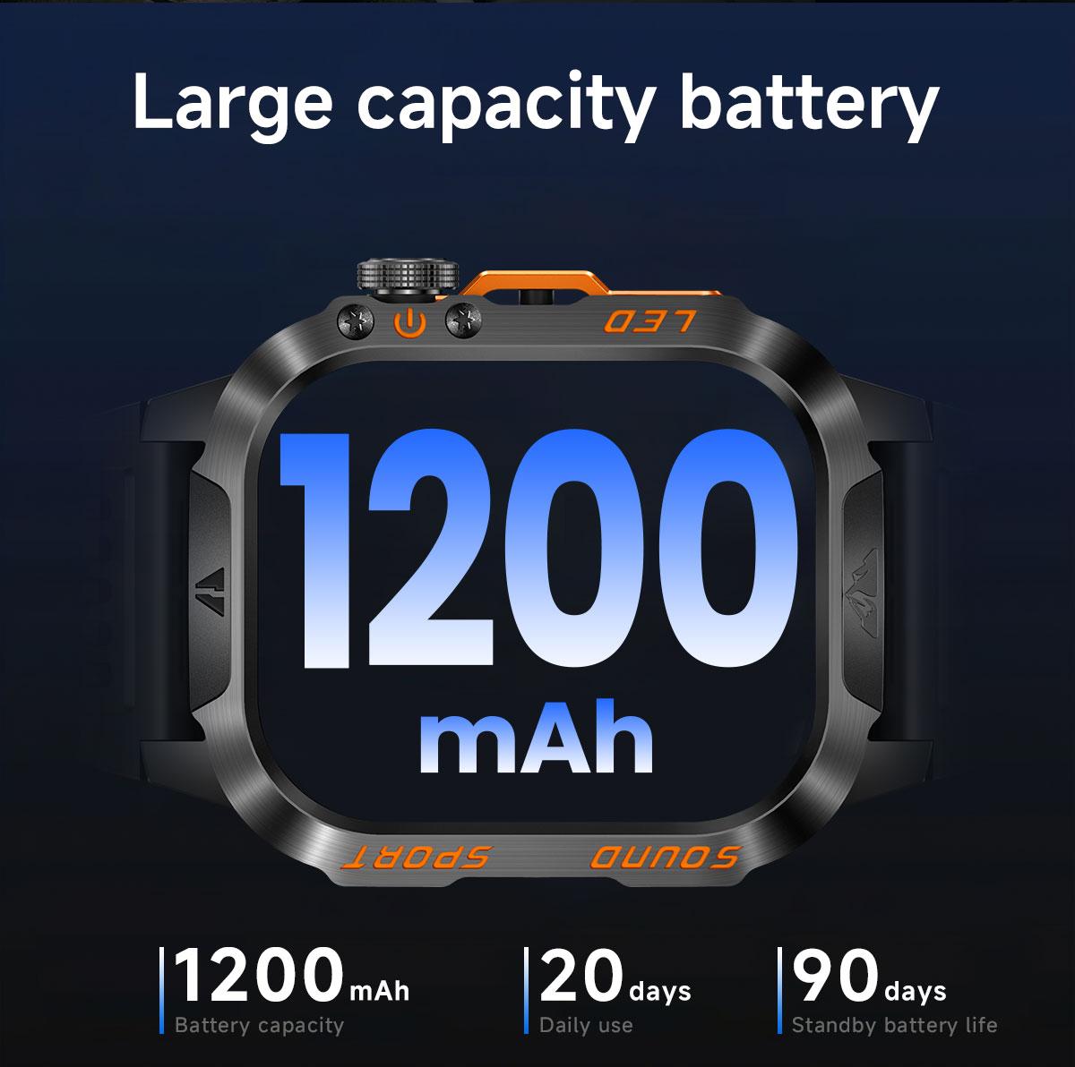 HT46 Outdoor Smart Watch Bluetooth Calling Heart Rate Sleep Blood Oxygen Monitor LED Light for Cycling Hiking Camping