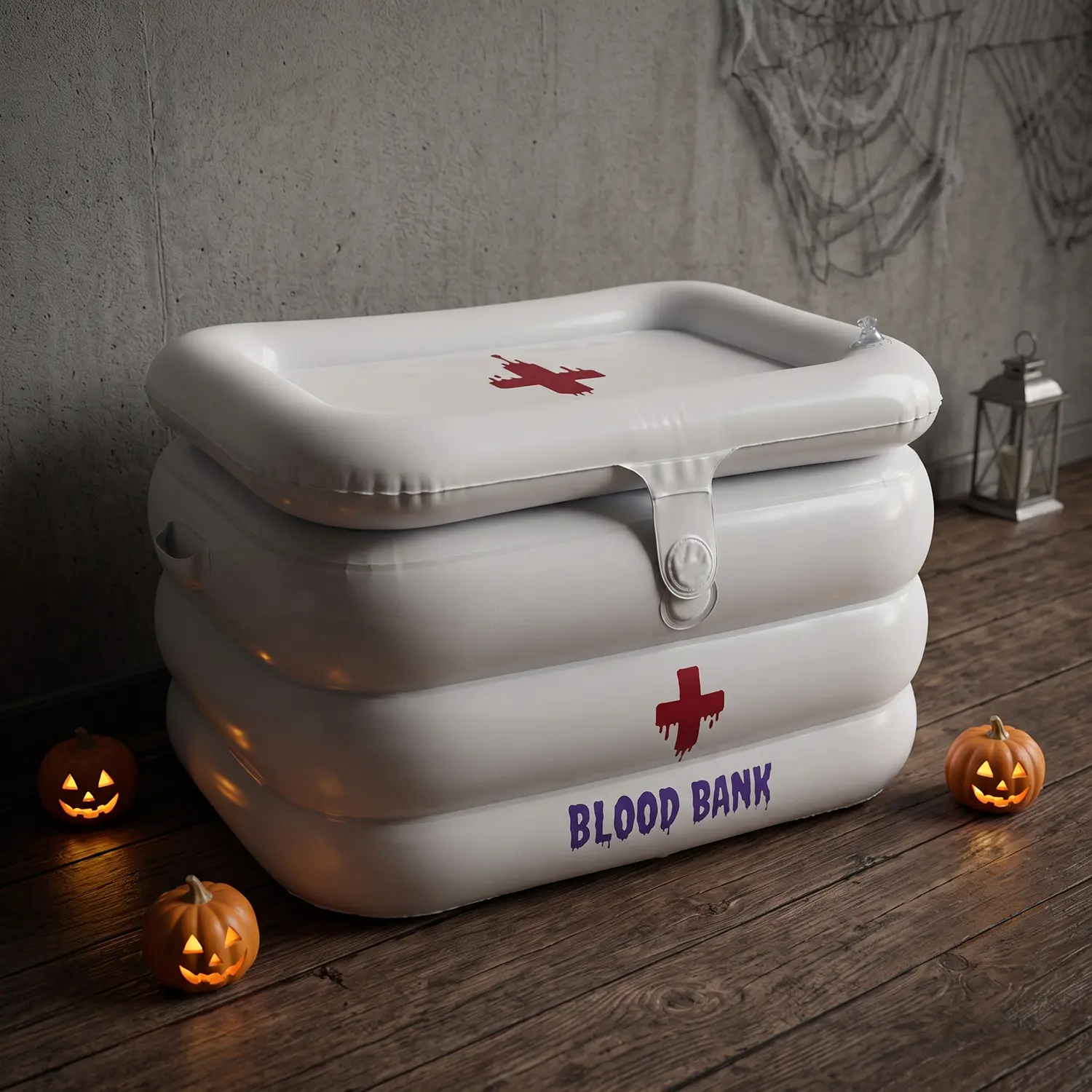 Halloween Inflatable Cooler, Blood Bank Theme Party Ice Bucket, Spooky Beverage Cooler with Lid, Large Capacity Drink Holder for Parties, Events