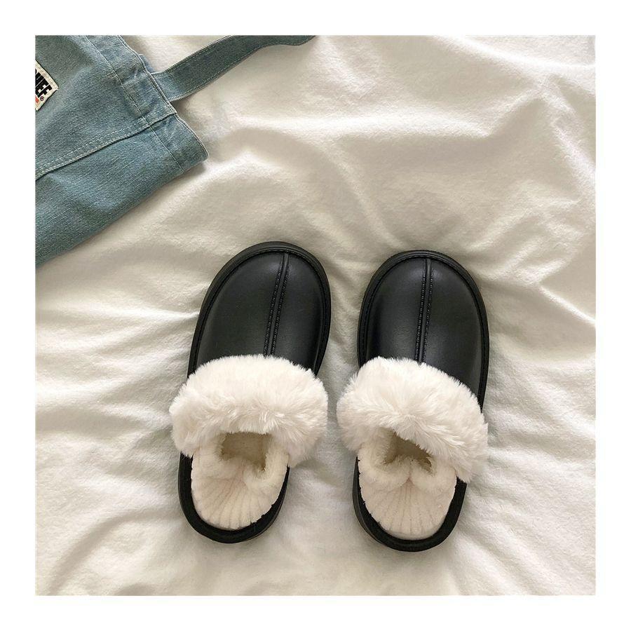 Crestar Winter Women Fuzzy Slippers New Outdoor Waterproof Cotton Shoes Warm Fluffy Home Slides Detachable Plush Cotton Slippers
