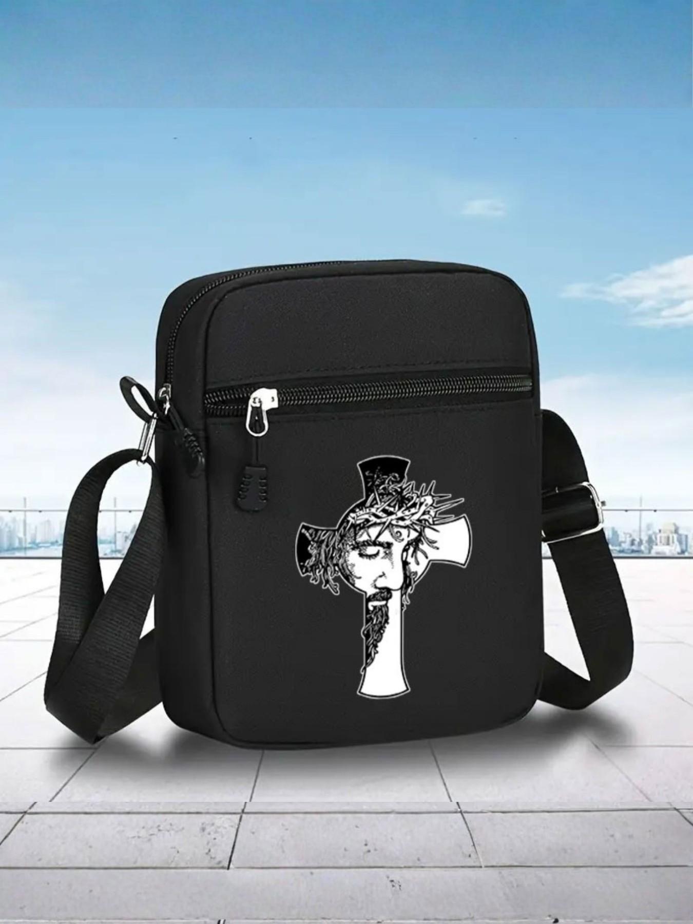 Jesus Cross Pattern Baseball Hat with Cross and Shoulder Bag Set, Adjustable Street Fashion, Unisex, All Seasons, Perfect for Daily Wear and Gifts