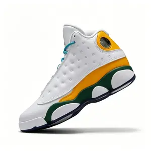 2026  Retro White & Multicolor High-Top Basketball Sneakers, Durable Leather Upper Shock Absorbing Outsole Casual Sports Shoes