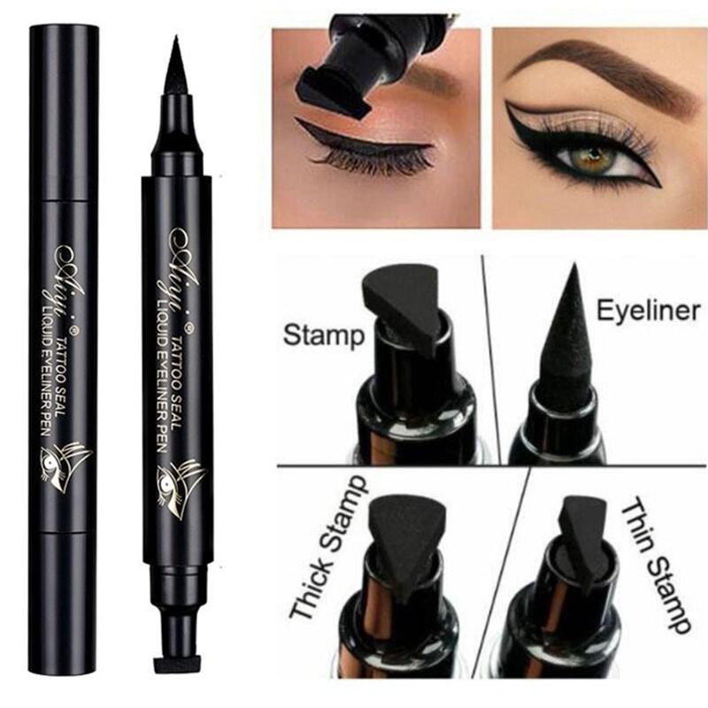 Wing Stamp Eyeliner Pen, Dual-Ended Liquid Eyeliner, Waterproof Long-Lasting, Vampire Wing Design, Anti-Smudge Makeup Tool