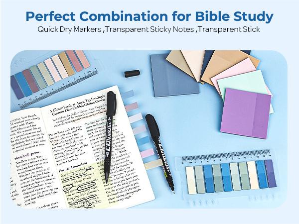 Nicpro 51 PACK Aesthetic Book Annotation Kit with Pen Case, 12 Dual Highlighters, 5 Gel Pens, 6 Mechanical Pencil, 2 Markers 1200PACK Transparent Sticky Notes and Tabs for Bible Study Student Stationary