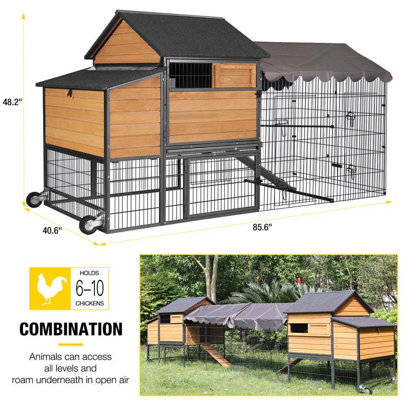 Aivituvin- AIR7006 Wooden Chicken Tractor with Metal Frame for 6-8 Chickens,Chicken Coop
