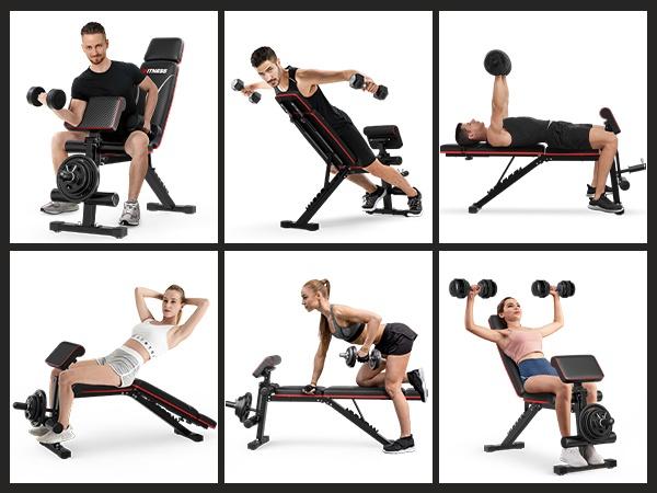 Foldable Weight Bench, 880lbs Weight Capacity , Weight Plate Not Included, Workout Bench Press for Home Gym, Banco Para Hacer Ejercicio Incline Decline Sit up Workout Equipment, Leg Extension and Preacher Pad for Full Body Strength Training