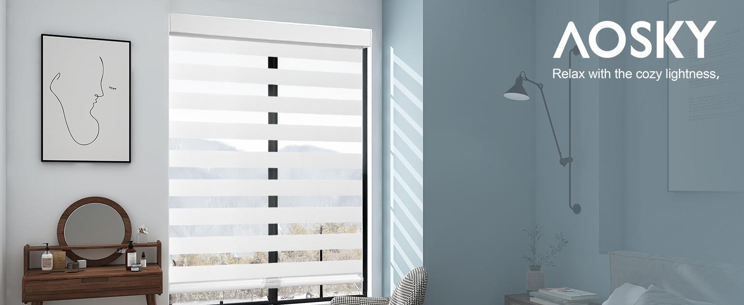 Dual-Layer Light Filtering Roller Blinds - Zebra Stripes Black and White Split Pattern, Privacy Focus, UV Protection, Eco-Friendly, Durable Aluminum Free-Stop Shades, Easy Install, 20x72 in for Home, Black And White Split Pattern Blinds