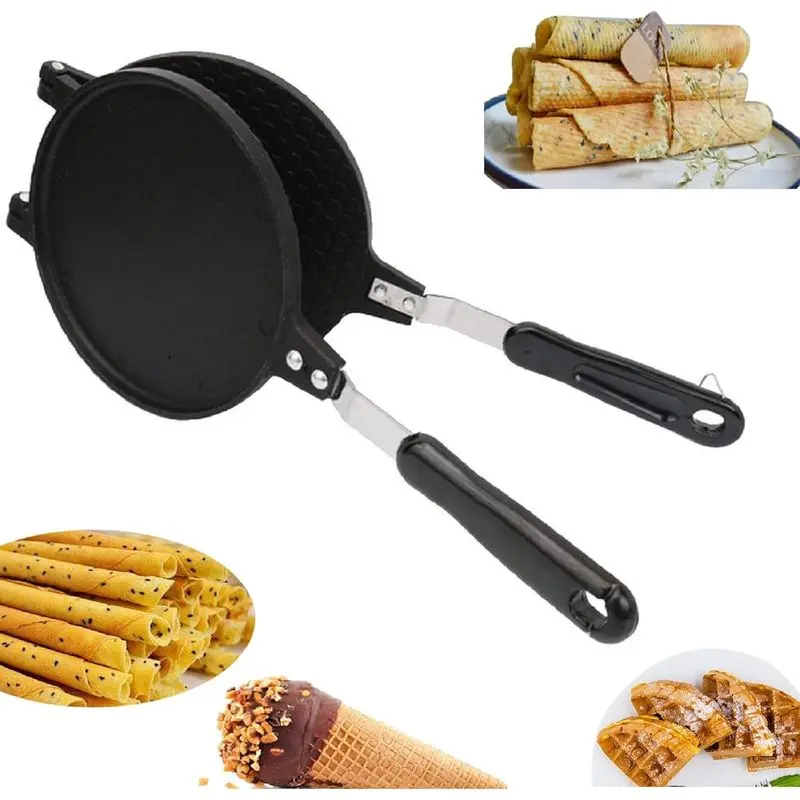 6.7 in Non-Stick Double-Side Waffle Maker - Egg Roll Press Pan, Ice Cream Cone Mold, Home Kitchen Tool for Bake Treats & Homemade Desserts