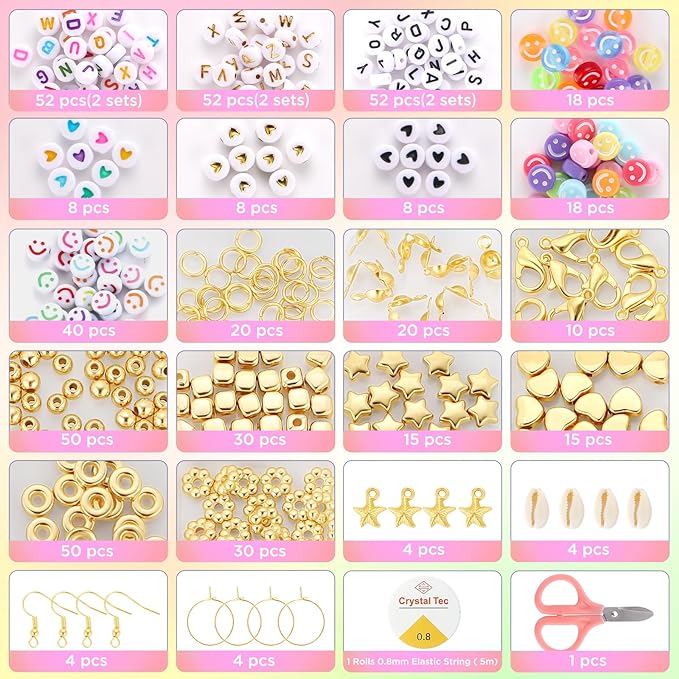 Funtopia Jelly Color Clay Beads Bracelet Making Kit, 5000+Counts Heishi Beads Polymer Clay Beads for Jewelry Making, Friendship Bracelet Kit with Alphabet Letter Beads Smile Face Beads for Girls Gifts Crafts Diy Handmade