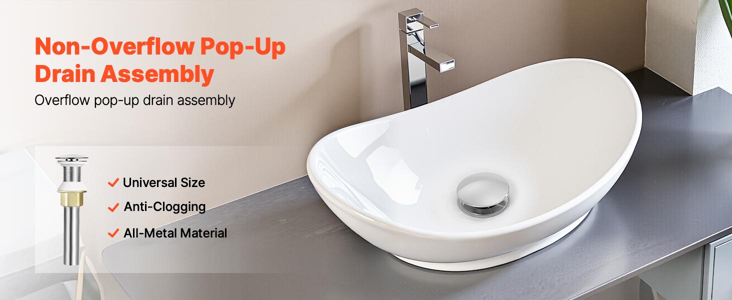 VEVOR Bathroom Sink Drain Without Overflow, Brass and 304 Stainless Steel Pop Up Drains, Anti-Clogging Vessel Drain Strainer, All Metal Hair Catcher Drains Stopper, for Sinks Without Overflow Holes VEVOR Bathroom Sink Drain Without Overflow, Brass and 304 Stainless Steel Pop Up Drains, Anti-Clogging Vessel Drain Strainer, All Metal Hair Catcher Drains Stopper, for Sinks Without Overflow Holes