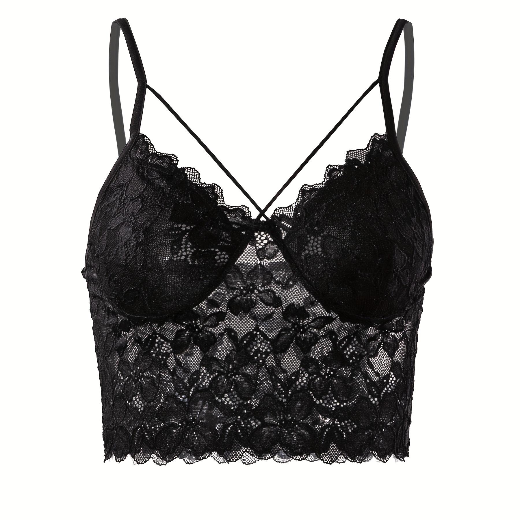 Women's Sexy Contrast Lace Spaghetti Strap Crop Tank Top, Regular Fit, Short Length Sheer Tube Top