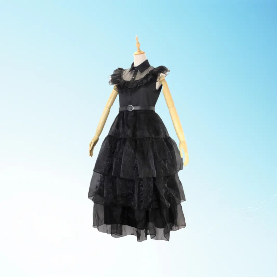 Wednesday Addams Black Dress Costume The Addams Family Outfit for Halloween Cosplay Themed Party Dress Up