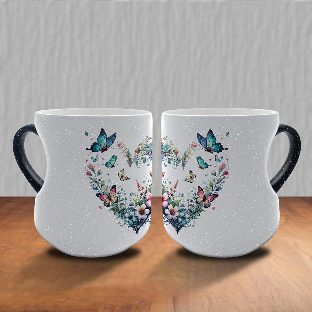 Heat Sensitive Ceramic Cup - Charming Color Changing Love Handle Cup (11 oz/330 ml) | Ideal Holiday Gift for Friends, Perfect for Christmas and Thanksgiving