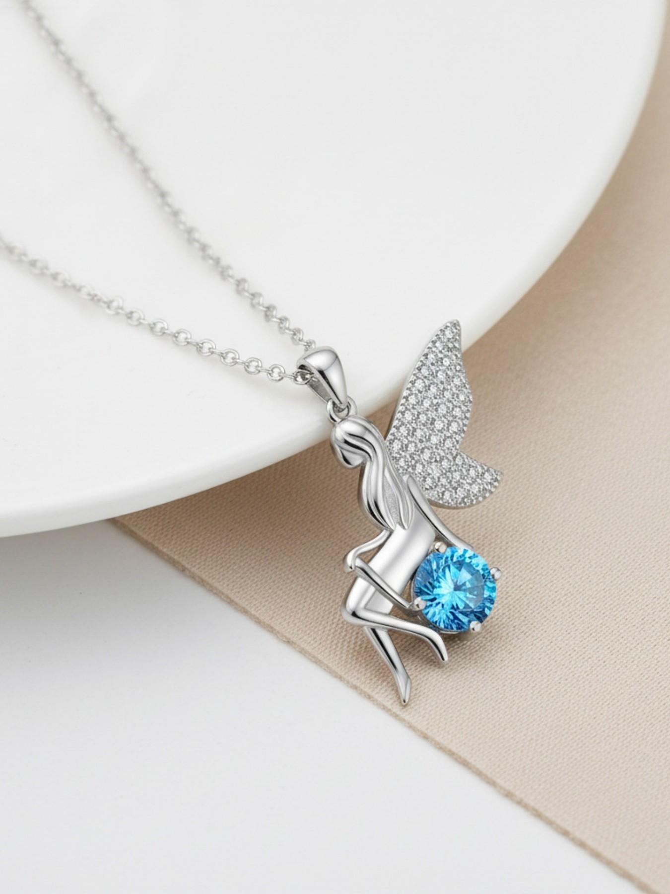 Blue Diamond Elf Wing New original niche cute elf gem necklace.Paired with a preserved rose & teddy bear jewelry gift box.Perfect mysterious gift for festivals, birthdays, Valentine's Day, Mother's Day and Christmas.