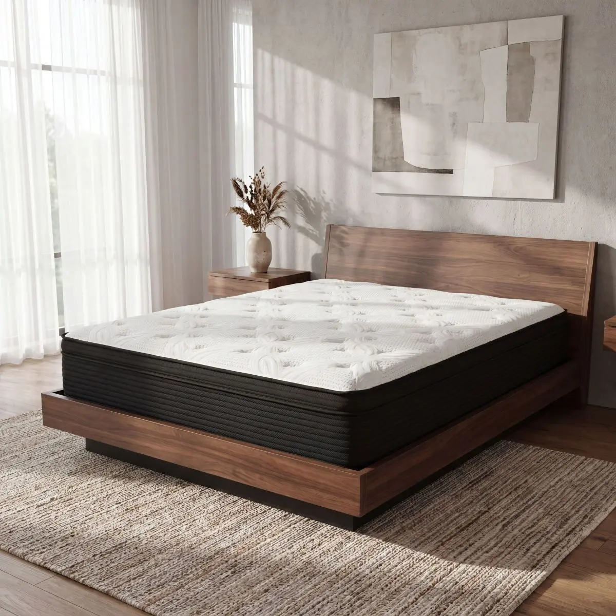 13 Inch Hybrid Plush Queen Mattress with Pocketed Coils and Phase Change Cooling Fabric