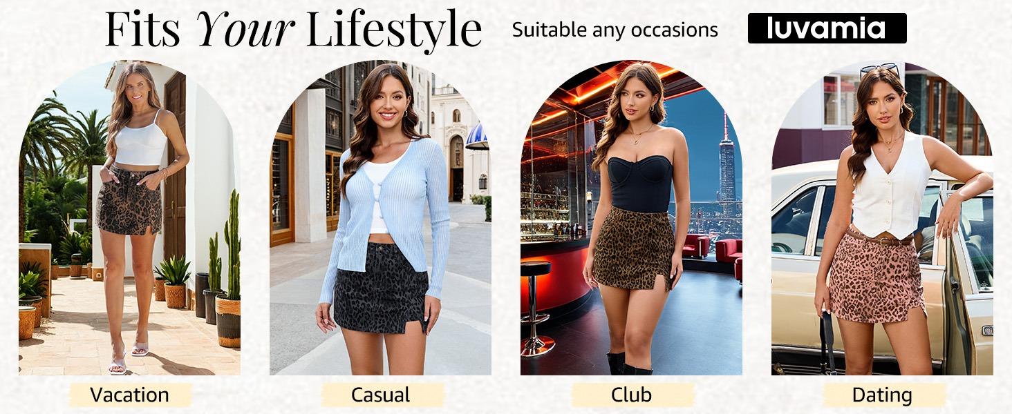 luvamia Skorts for Woman Leopard Cheetah Print Mini Skirt with Shorts High Waisted Trendy Cute Stretchy Side Slit Skort luvamia Skorts for Woman Leopard Cheetah Print Mini Skirt with Shorts High Waisted Trendy Cute Stretchy Side Slit Skort