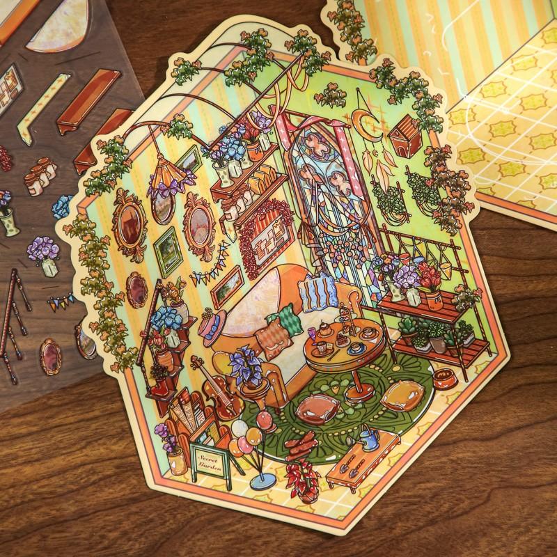 3 Sheets/bag PVC Pack, Warm Light House Series Decorative Material, Hand Account Stationery Diary Sticker Water Bottle Multi-Scene Decoration