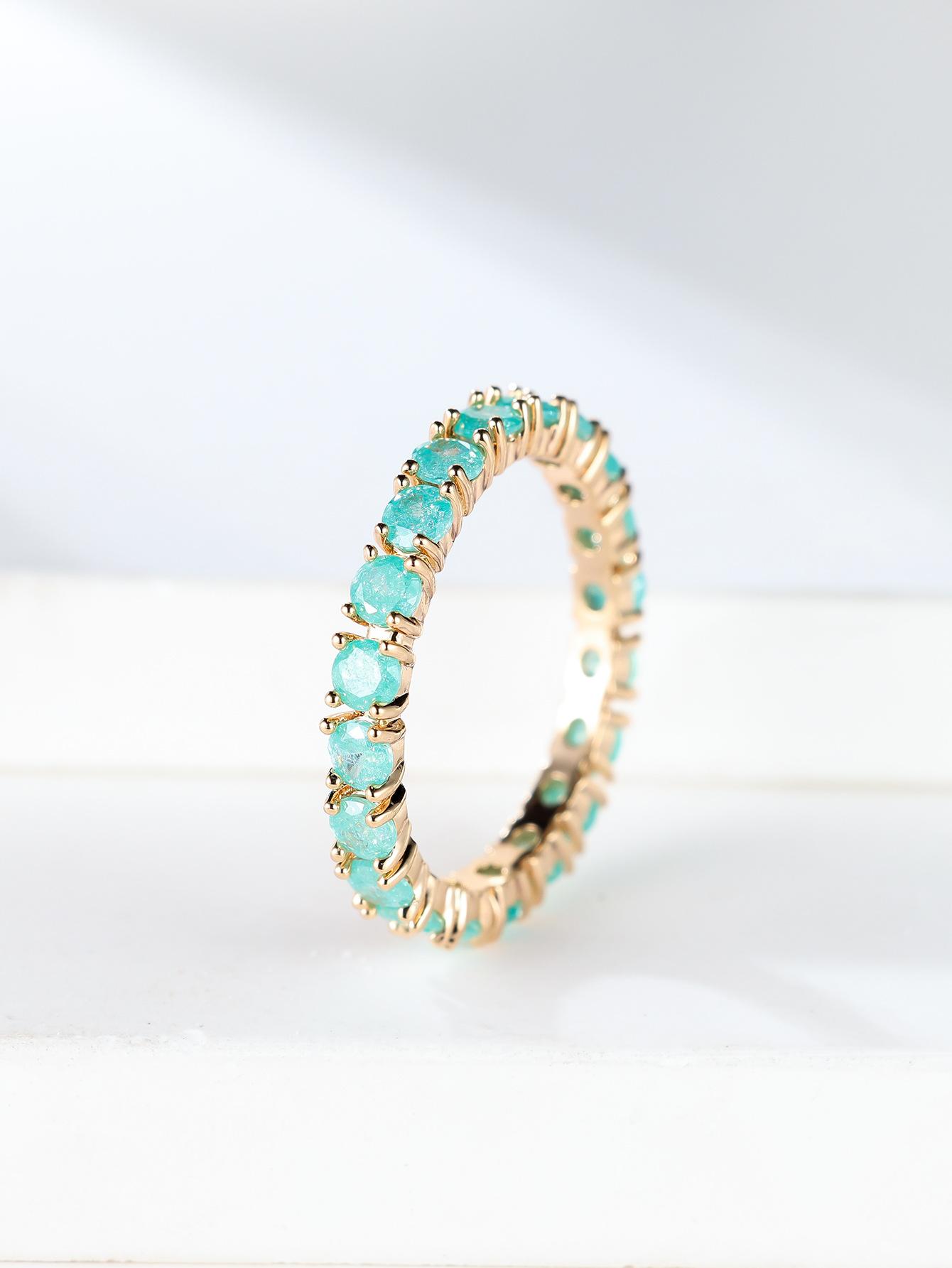 French-style vintage champagne gold ice flower zirconia ring with full-set diamonds