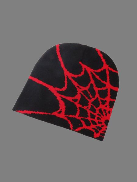 Unisex Spider Web Y2K Knit Beanie, Casual Fitted Hat for Fall & Winter, Trendy Jacquard Outdoor Cycling Cap, No Brim Design