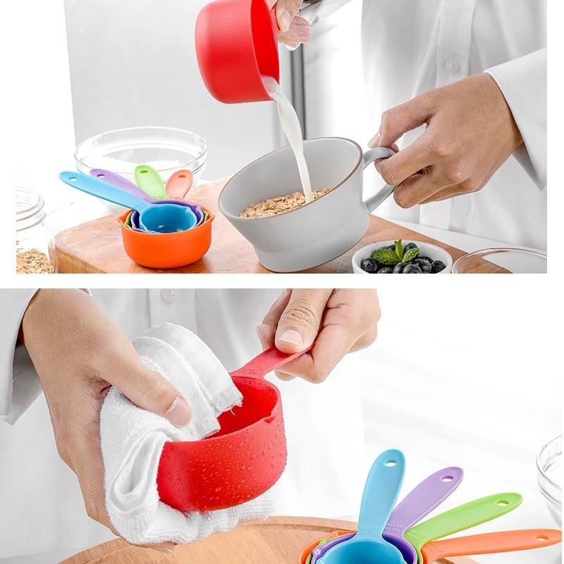 10 Piece Colorful Measuring Cups Set, Plastic Kitchen Tools for Baking and Cooking, Precise Home Measurement Kit, Return-To-School Essentials
