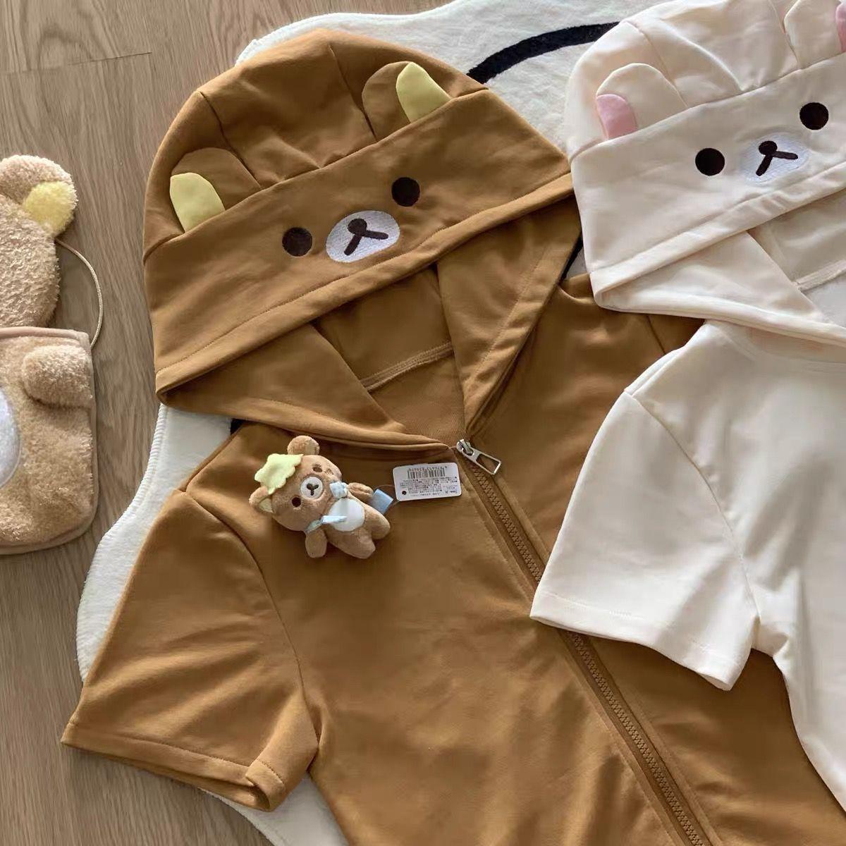 Spring Summer New Cute Bear Ears Zip Up Hoodie Japanese Sweet Girl Casual Loose Sweatshirt Women Cardigan Anime Hoodie Y2k Top