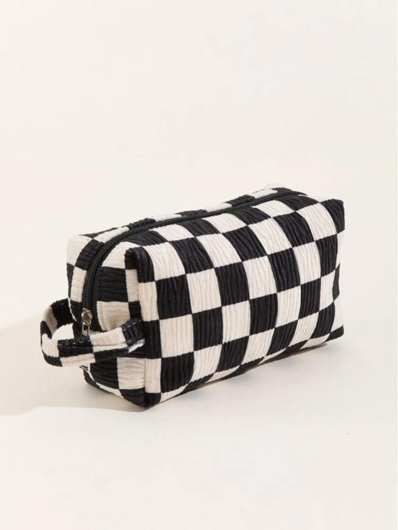 Plaid Pattern Makeup Bag, Casual Zipper Makeup Organizer Pouch, Versatile Cosmetic Storage Bag for Travel & Daily Use