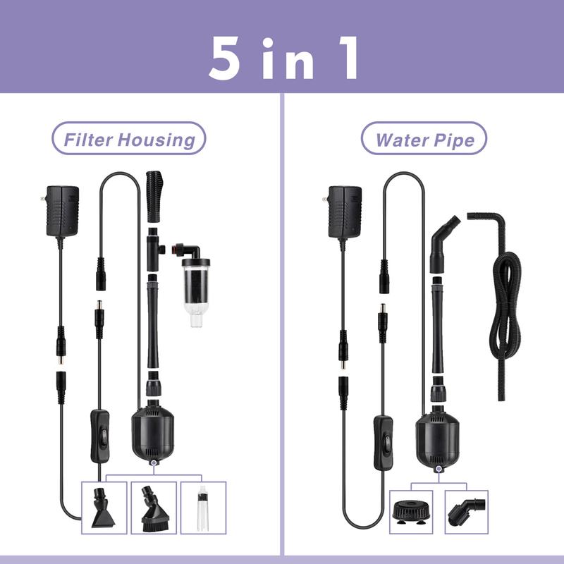 Hygger Upgraded 360GPH  Electric Aquarium Cleaner, 36V DC Auto Fish Tank Gravel Cleaning kit 5 in 1 Change Water and Wash Sand Filter for Aquarium 10-200 Gallon