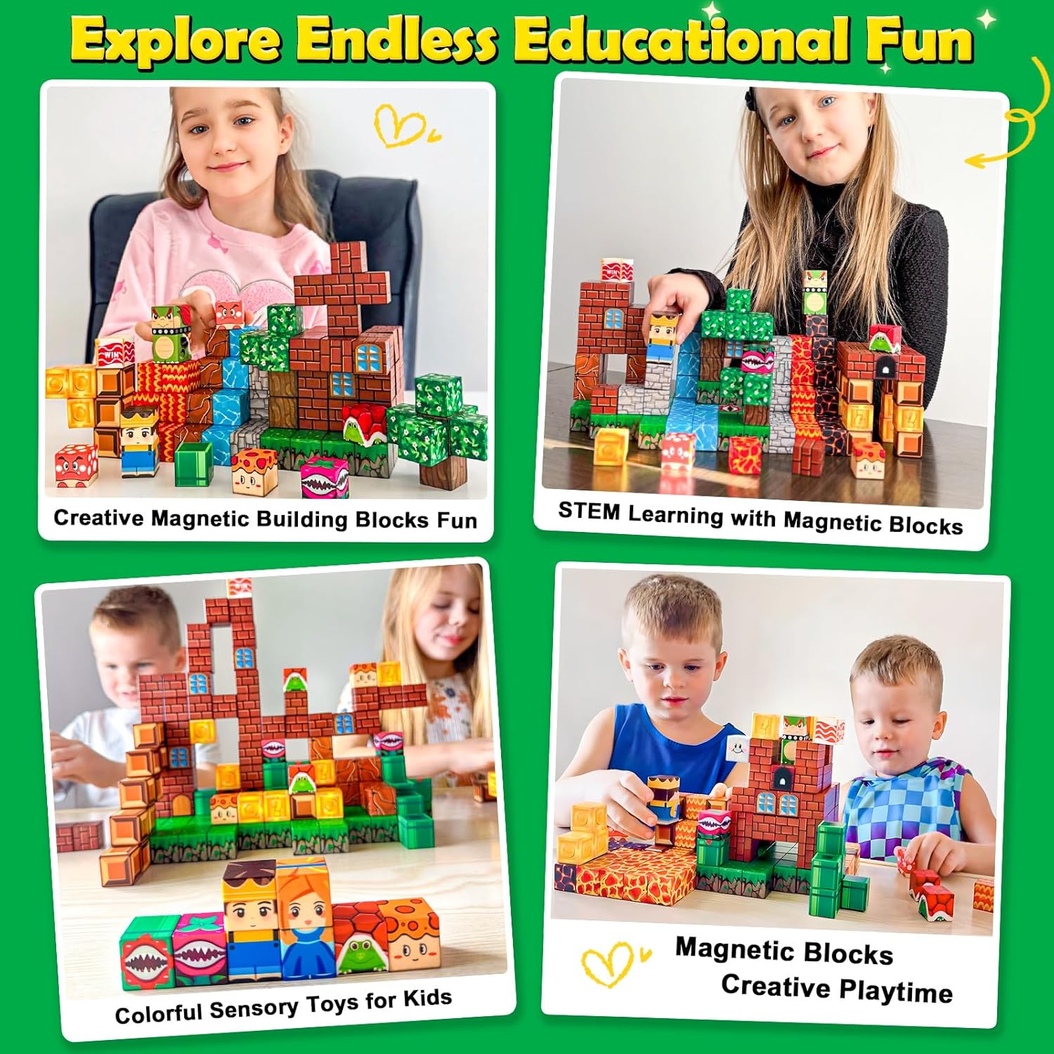 200PCS Magnetic Blocks Toys with Storage Bag Magnetic Board Sensory Toys Stacking Blocks, Build Mine Magnet World Birthday Gifts