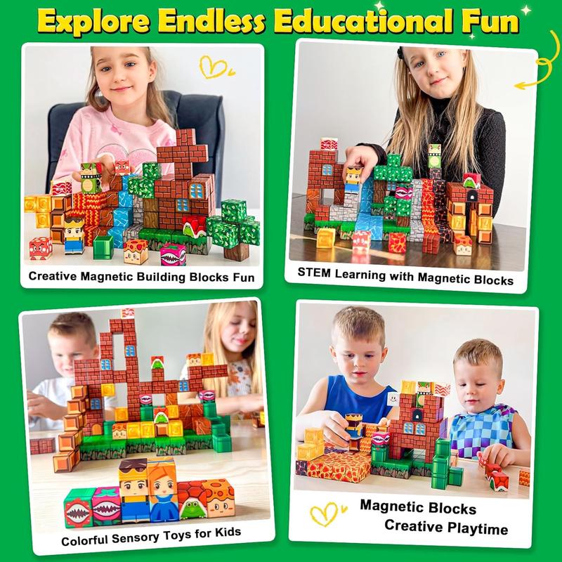 200PCS Magnetic Blocks Toys with Storage Bag Magnetic Board Sensory Toys Stacking Blocks, Build Mine Magnet World Birthday Gifts