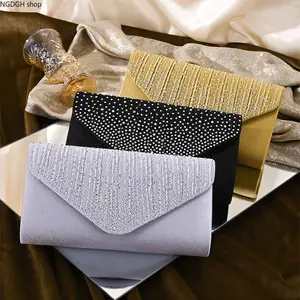 Rhinestone Clutch Bag for Women Evening - Trendy Gold Black Silver Sparkly Envelope Purse with Chain Strap, Elegant Crystal Fringe Design Lightweight Luxurious Perfect for Wedding Party Prom & Formal Events