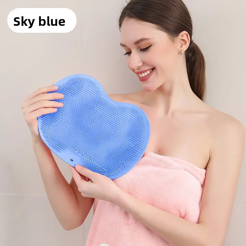 Blue Suction Cup Shower Scrub Mat Pad - Non-Slip Bathroom Personal Care Tool for Back Scrubbing, Exfoliates Skin, Use While Showering