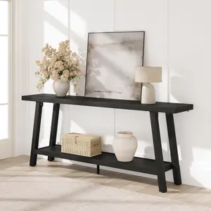 Garvee 70.87" Extra Long Console Table, Narrow Sofa Table Behind Couch, Black Entryway Table for Hallway Living Room Foyer, Farmhouse Accent Skinny Table, Black, 70.87"L x 14.02"W