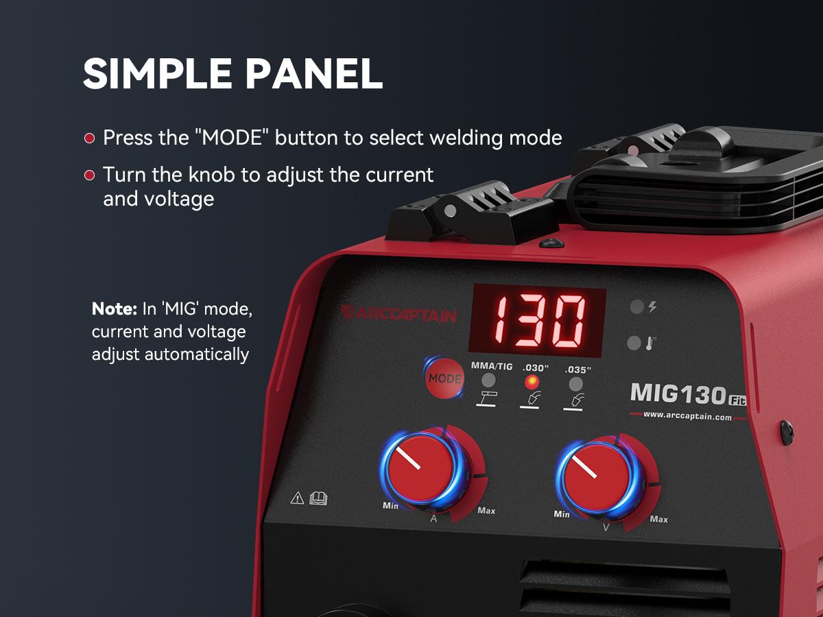 ARCCAPTAIN 135Amp 110V Flux Core MIG Welder, MIG130 Fit Gasless MIG/Lift TIG/Stick 3-in-1 Welding Machine, Digital Display DC IGBT Synergic Control Portable welder machine 110V ARCCAPTAIN 135Amp 110V Flux Core MIG Welder, MIG130 Fit Gasless MIG/Lift TIG/Stick 3-in-1 Welding Machine, Digital Display DC IGBT Synergic Control Portable welder machine 110V
