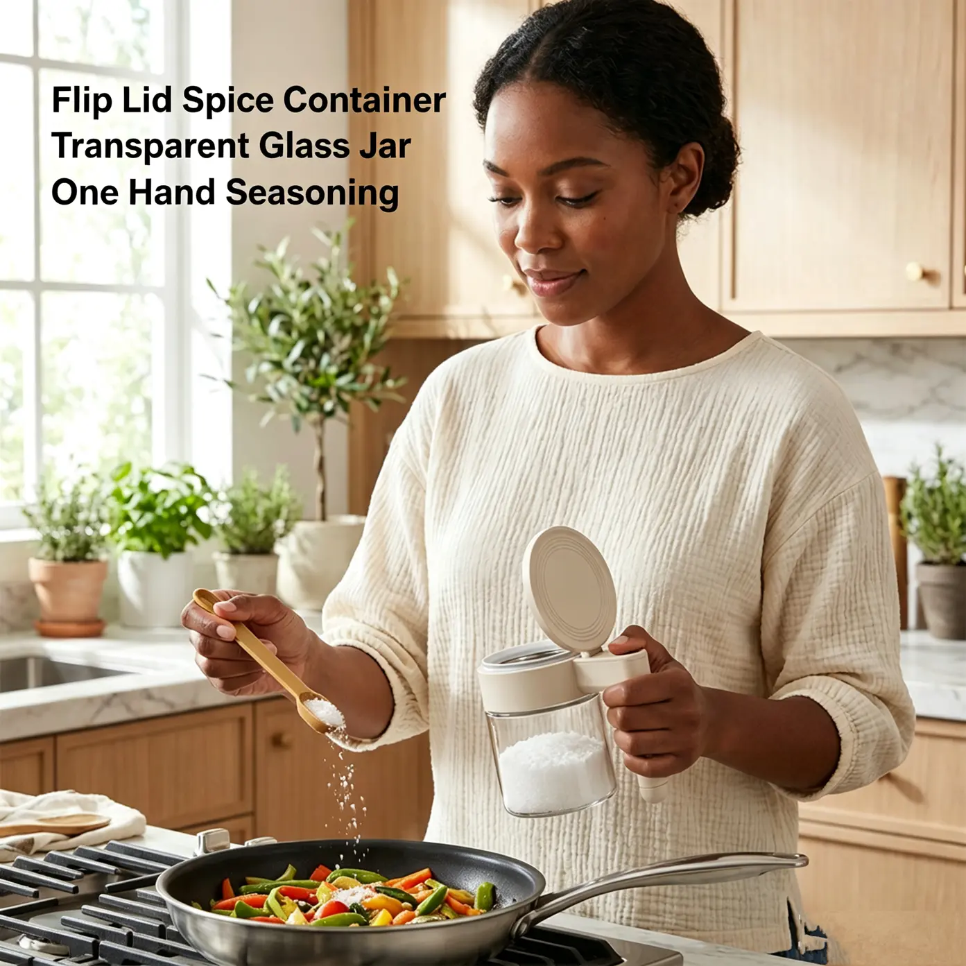 500g Glass Spice Jars with Lid & Spoon, Airtight Moisture-Proof Sugar Salt Container Prevent Caking, Clear Glass Canister for Seasoning, Coffee, Sugar Cubes & Spices, Kitchen Storage Container for Cooking, BBQ & Outdoor Use