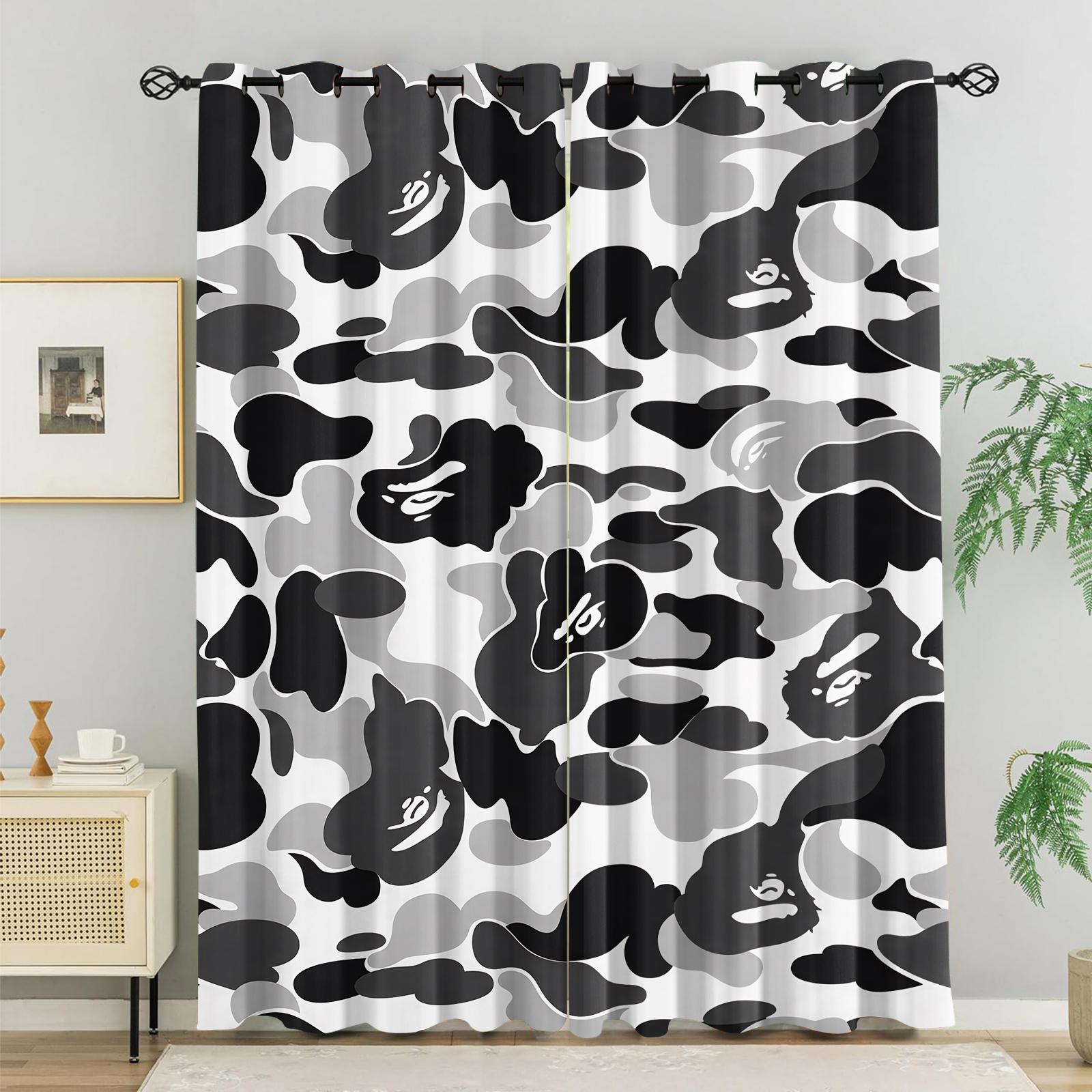 2 PCS Cartoon Camouflage Anime Style Blackout Curtains, Youthful Personalized Decorative Window Curtains, Easy to Open & Install, 85% Blackout Rate, Perfect Housewarming Christmas Birthday Gift for Teens & Trendy Toy Lovers