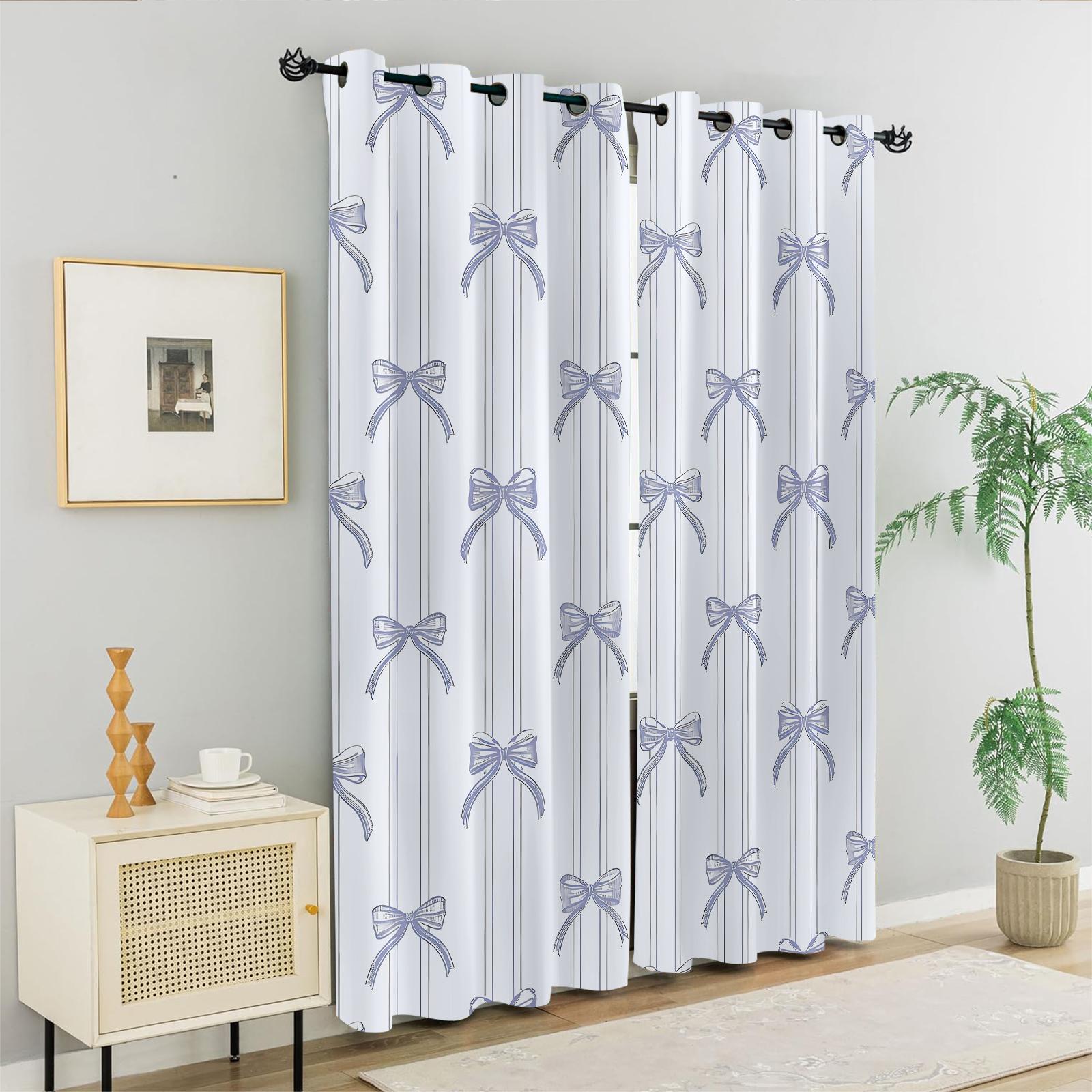 2Pcs 80% Blackout Bow Print Curtains, Minimalist Heart-Accented Window Drapes for Bedroom & Living Room, Sweet Gift for Girls