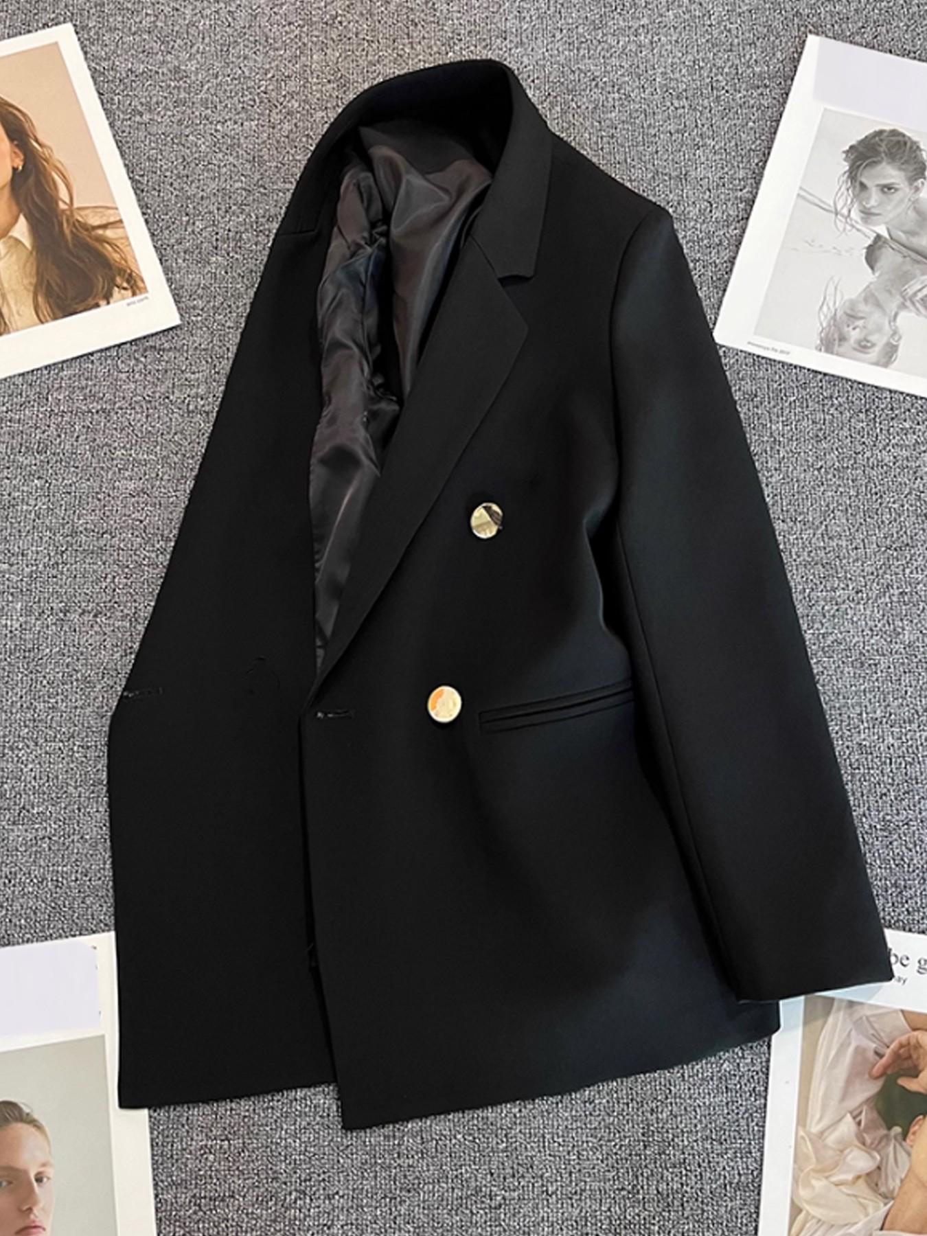 Women's Casual Office Blazer, Long Sleeve Lightweight Aesthetic Fashion, Slim Fit, Double Button, Spring & Fall, Elegant Formal Professional, Trendy Commute Wear