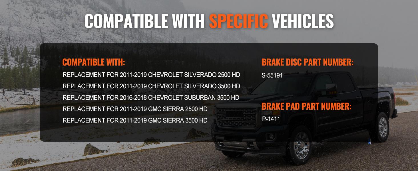 VEVOR Front Brake Kit Compatible with 2011-2019 Chevy Silverado GMC Sierra 2500 3500 HD, Drilled and Slotted Brake Rotors Ceramic Brake Pads Replacement Kit, 14 Front Rotors