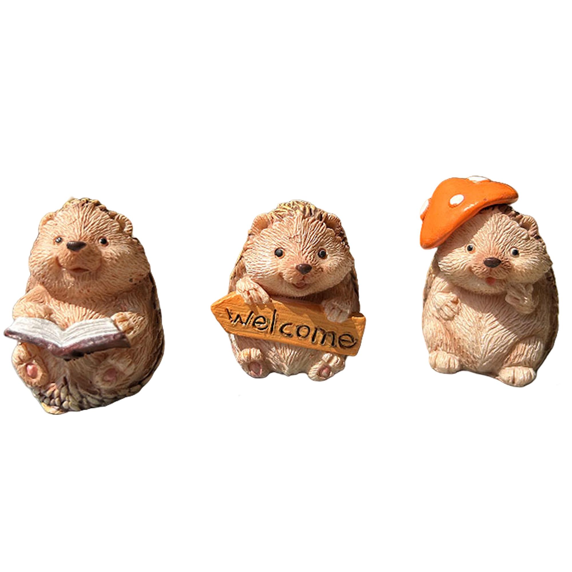 Cute Hedgehog Resin Craft Decorative Succulent Planter Pot, Garden Three Little Hedgehogs Animal Ornament, Balcony Plant Holder