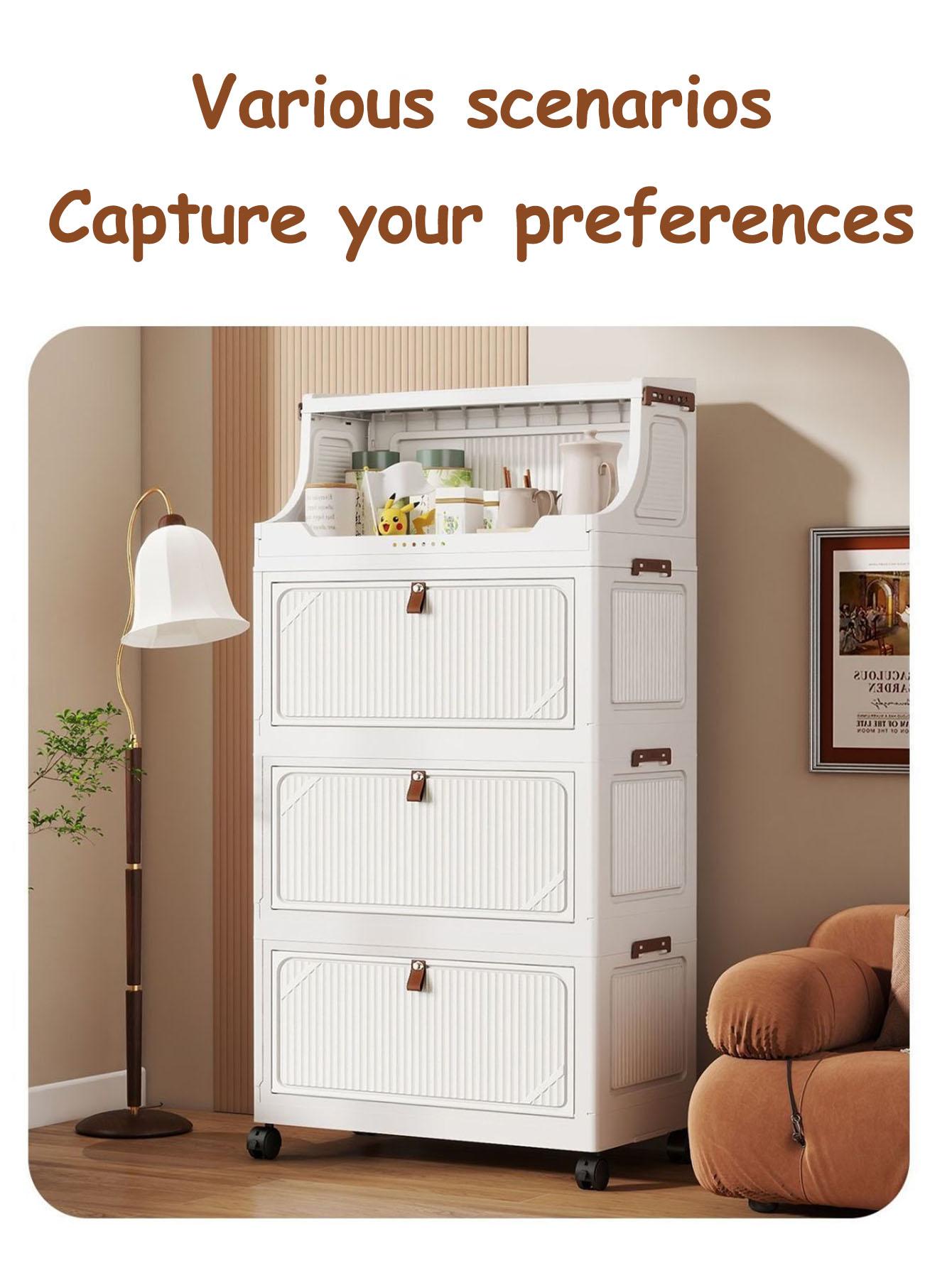 Multi-Layer Plastic Storage Cabinet, Foldable & Portable, Ideal for Bedroom/living Room, Modern Design, Universal Use