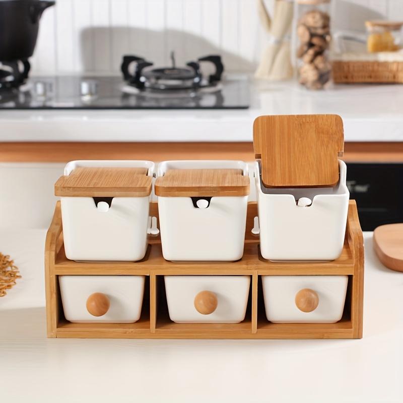 Scandinavian Minimalist Seasoning Box Set Home Spice Jars Ceramic Condiment Bottles Storage Container Kitchen White Rack with Shelf