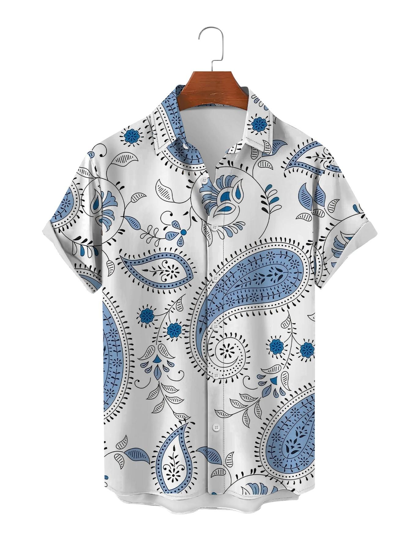 Classic Paisley Pattern Casual Shirt, Men's Loose Fit Turn-Down Collar Short Sleeve Top, All over Print, Comfortable Daily Wear