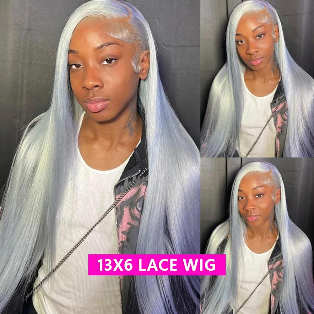 Bling Hair Silver Grey Color Straight 13x4 Lace Front Wig Human Hair Brazilian Transparent Lace 13x6 Frontal Wigs For Women Human Hair Preplucked  #TikTokShopBlackFriday