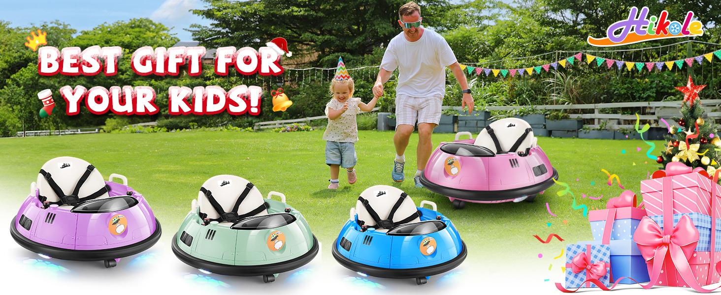 Hikole Ride-Ons Toys Bumper Car with Remote Control - 12V Battery Powered Ride on Bumper Car, 360 Degree Spin, LED Lights, Safety Belt Electric