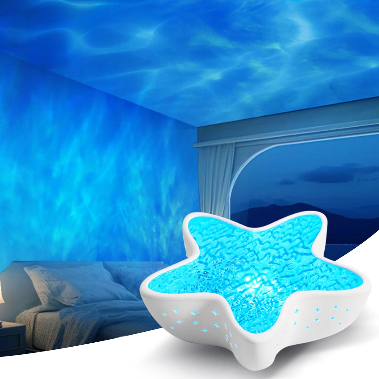 Starfish Projector Lamp, 7-Color Ocean Wave Projector Light