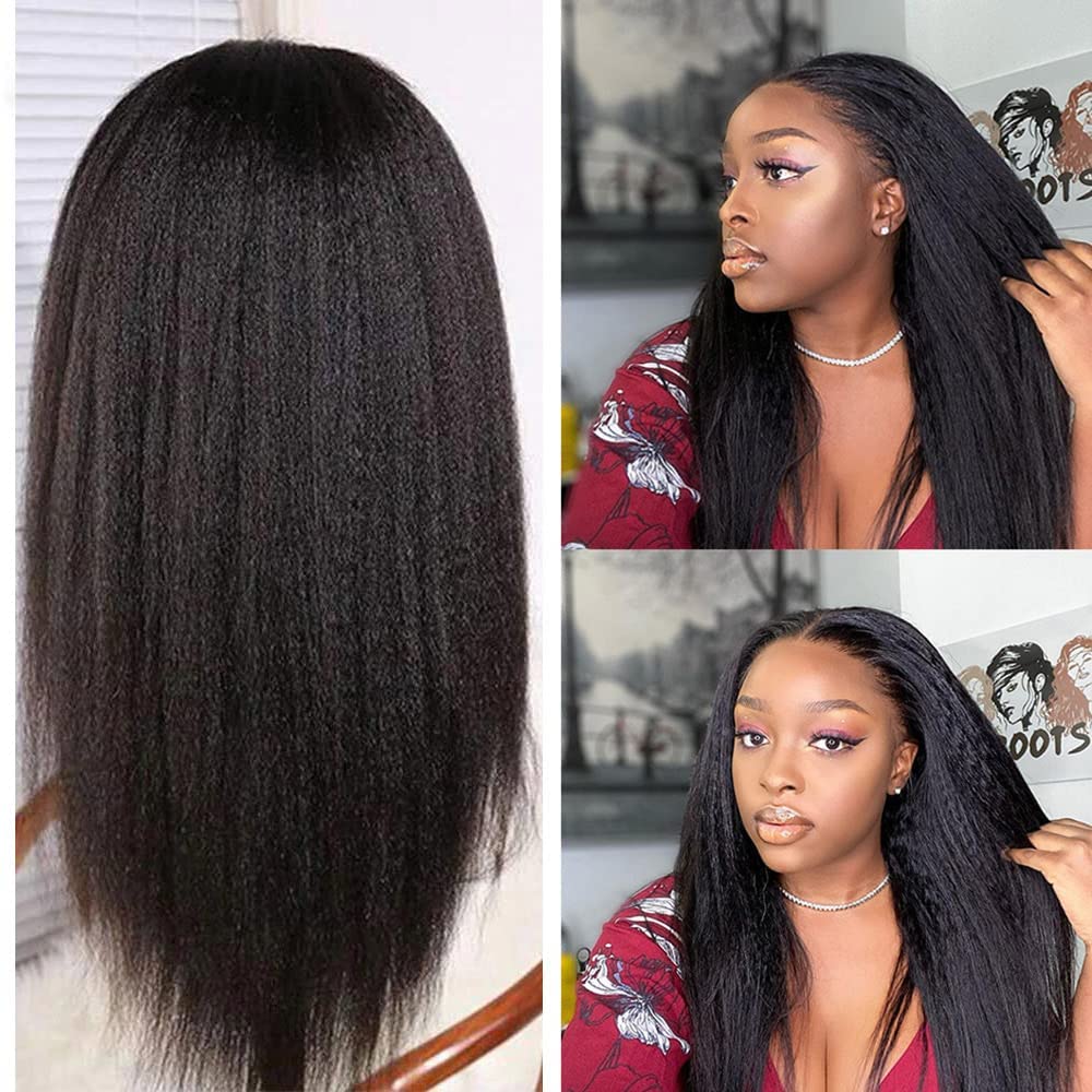 Bling Hair Human Hair Lace Front Glueless Wigs for Women 13x6 Kinky Straight Pre Bleached Knots Yaki Human Hair Wig HD Transparent Lace Pre Plucked 180% Density Natural Black Color #TikTokShopHolidayHaul