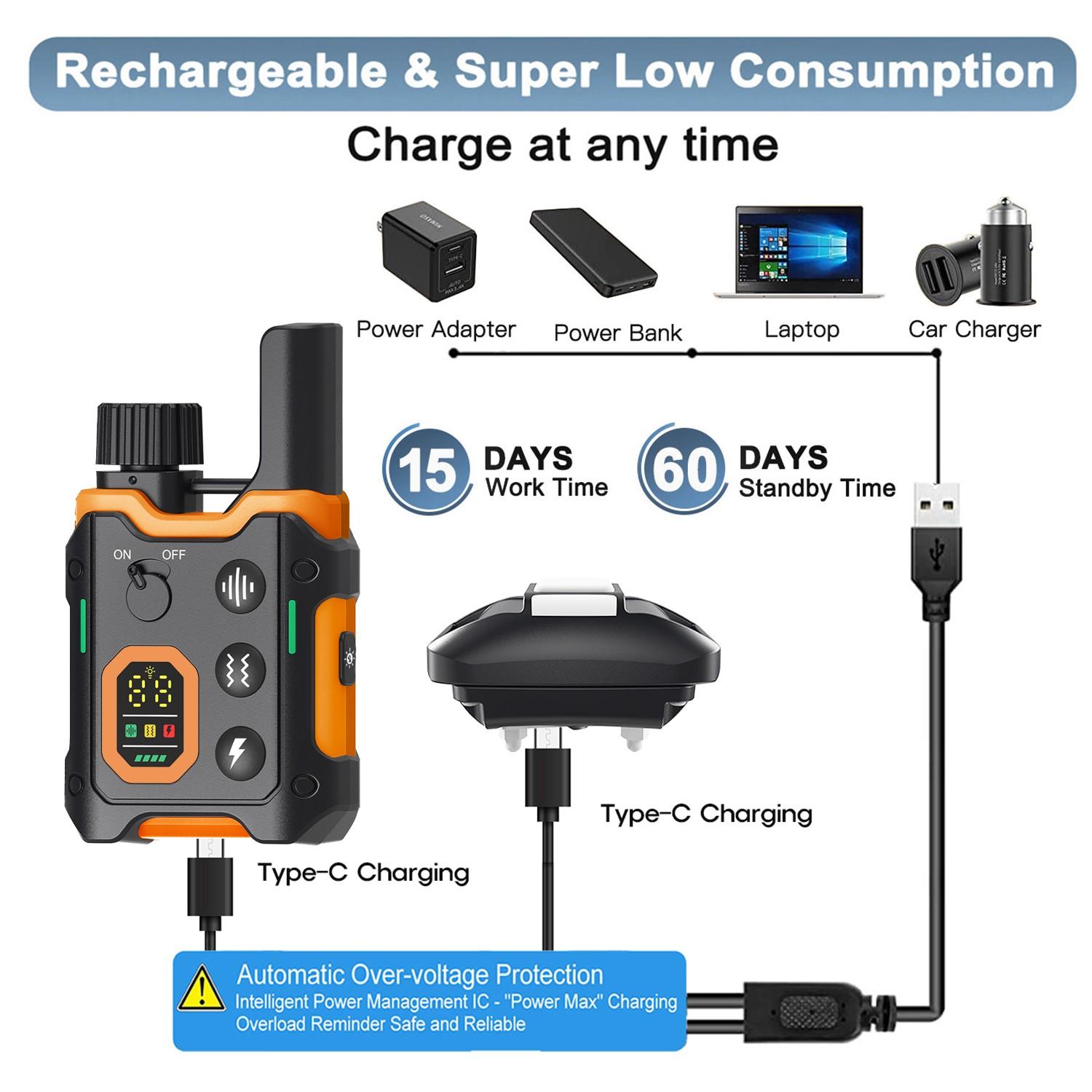 Electric Dog Training Collar, Rechargeable Waterproof Dog Training Collar with Shock, Vibration, Beep Modes, Adjustable Dog Training Tool, Pet Gear