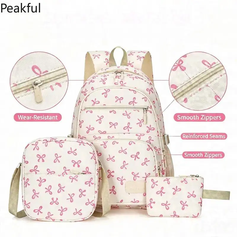INS Style Bow Decor Backpack for Teen Girls, Lightweight Large Capacity School Bag, Fresh Aesthetic College Daily Backpack for Campus & Tutoring